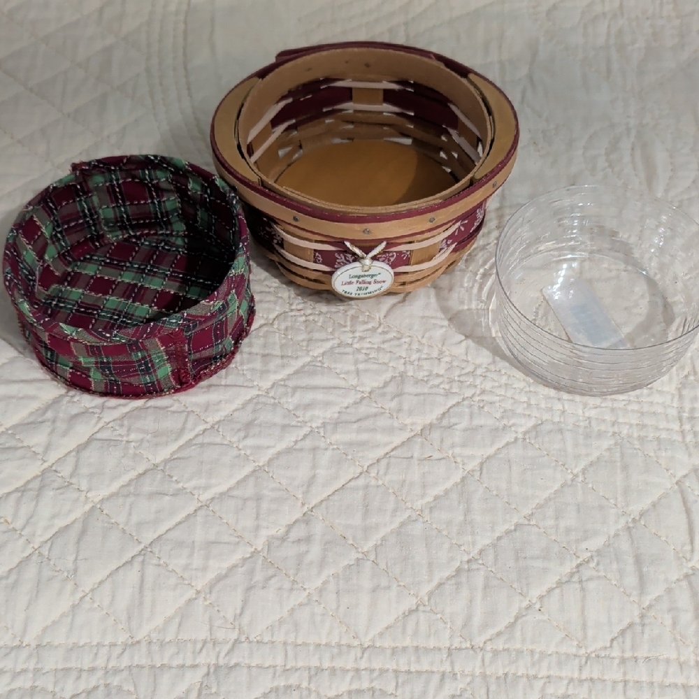 Longaberger Tree Trimming 2010 Little Falling Snow Basket, Liner, Protector, Tie